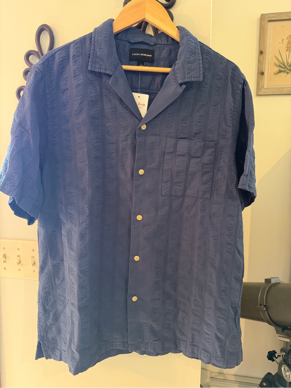 Lucky Brand Men’s Short-Sleeve Textured Navy Button-Down Shirt